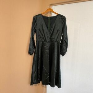 Teal Satin Wrap Dress